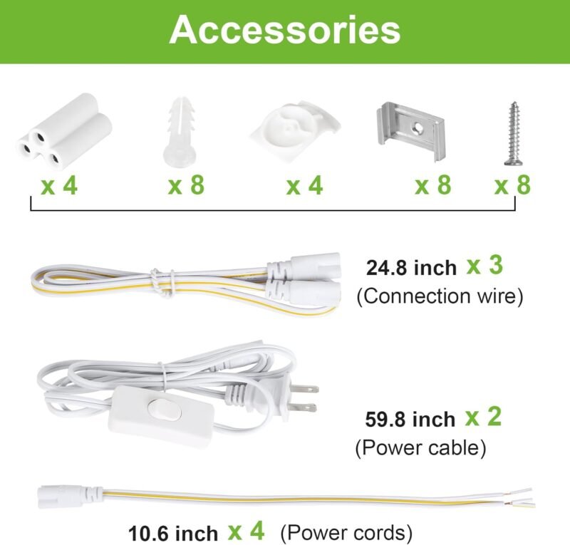 hykolity 30W 2FT LED Shop Light, 3500lm 6500K Super Bright White, Linkable Ceiling Light Fixture, V Shape Integrated T8 LED Tube Light with Built-in ON/Off Switch for Workbench, Cabinet, ETL, 4 Pack - Image 5