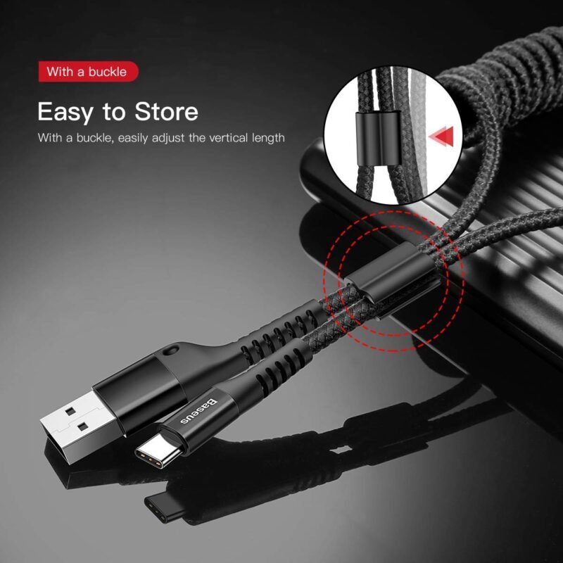 Baseus USB Type C Cable for Car, 100W Retractable Coiled USB A to USB C Fast Charger Cord, Nylon Braided Carplay Cable Compatible with iPhone15/Pro/Plus/Pro Max, Galaxy S24 S23, Note 20 (3.3ft) - Image 2