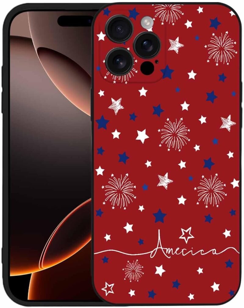 Compatible with iPhone 14 Case 6.1 inch, Independence Day Phone Case Ultra Slim Thin America Blue Star Silicone Cover Anti-Scratch Shockproof Protective 4th of July Rubber Case