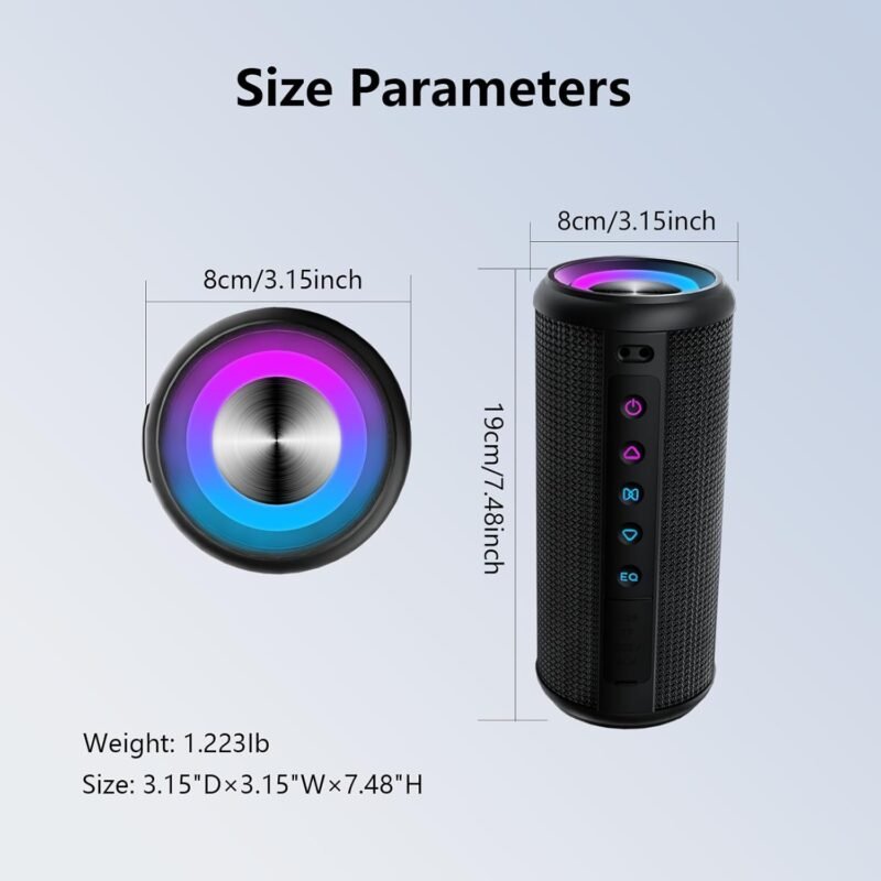 Portable Bluetooth Speaker, Bluetooth 5.4 Wireless Speaker with 20W HD Loud Stereo Sound, 12H Playtime, IPX5 Waterproof, LED Lights, TWS Pairing, Built-in Mic, for Outdoor, Home, Party, Beach, Gift - Image 8