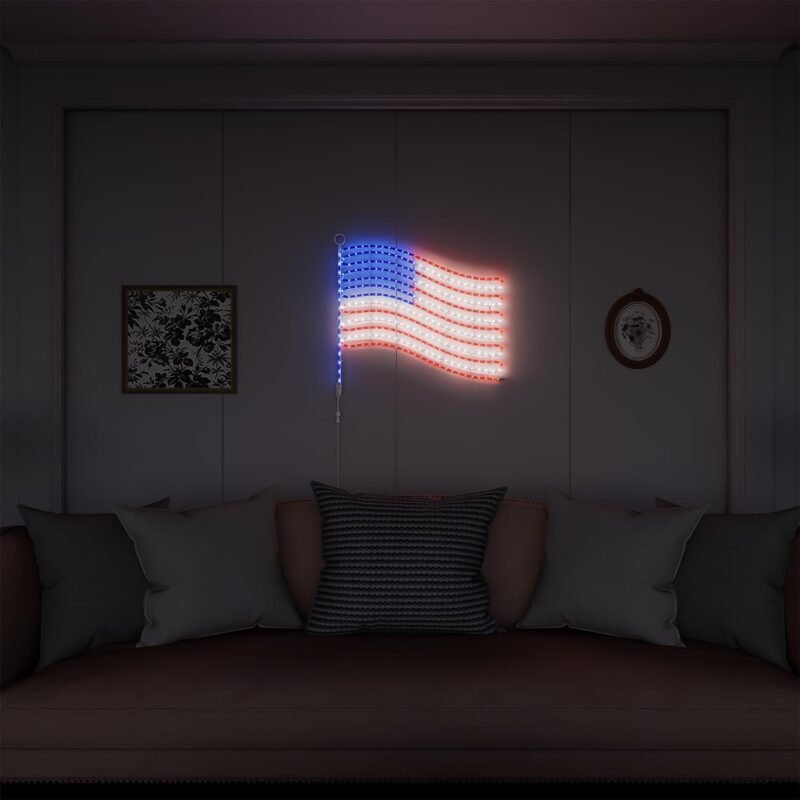 2025 New LED American Flag Lights - 24"x21.65" Large Lighted US Flags with 340LEDs Rope, IP65 Waterproof, Wall & Pole Hangable Led Flag for Memorial Day, Home, Garden Decoration (Plug in Power) - Image 4