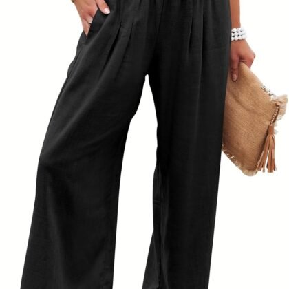 ANRABESS Women Linen Palazzo Pants Summer Boho Wide Leg High Waist Casual Lounge Pant 2025 Beach Travel Vacation Outfits