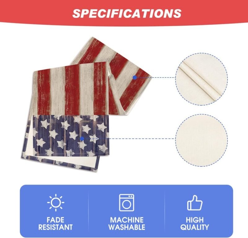 Artoid Mode American Flag Stars and Stripes 4th of July Table Runner,Memorial Day Kitchen Dining Table Decoration for Home Party Decor 13x72 Inch - Image 5