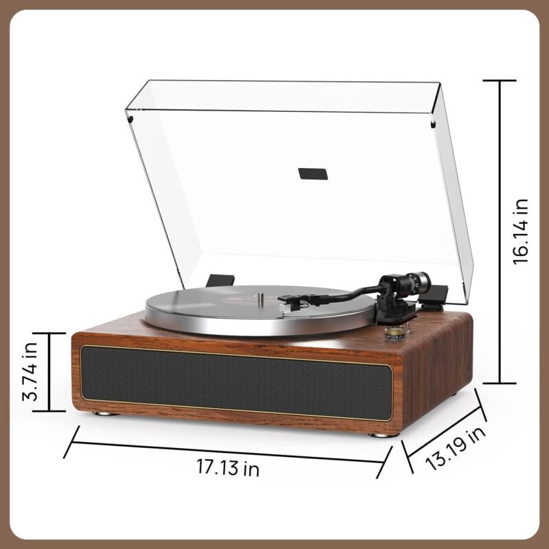 Turntable Record Player with Built-in Speakers, Vinyl Record Player Support Bluetooth Playback Auto Stop 33&45 RPM Speed RCA Line Out AUX in All-in-one Belt-Drive Turntable for Vinyl Records - Image 8