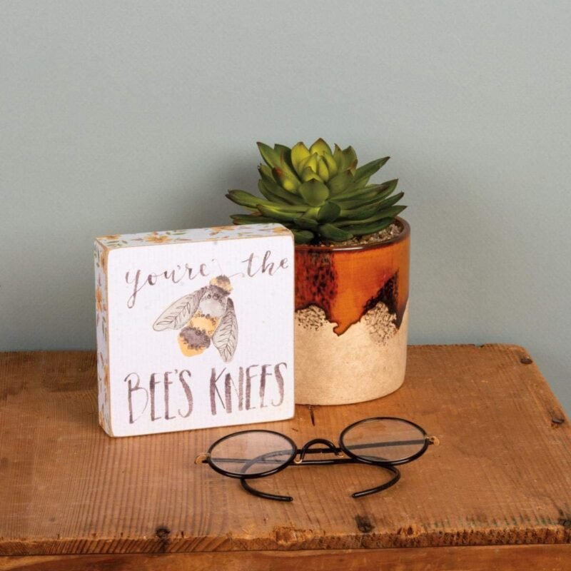 Primitives by Kathy Wood Box Sign, 4" Length x 4" Height x 1" Width, You're The Bee's Knees - Image 3