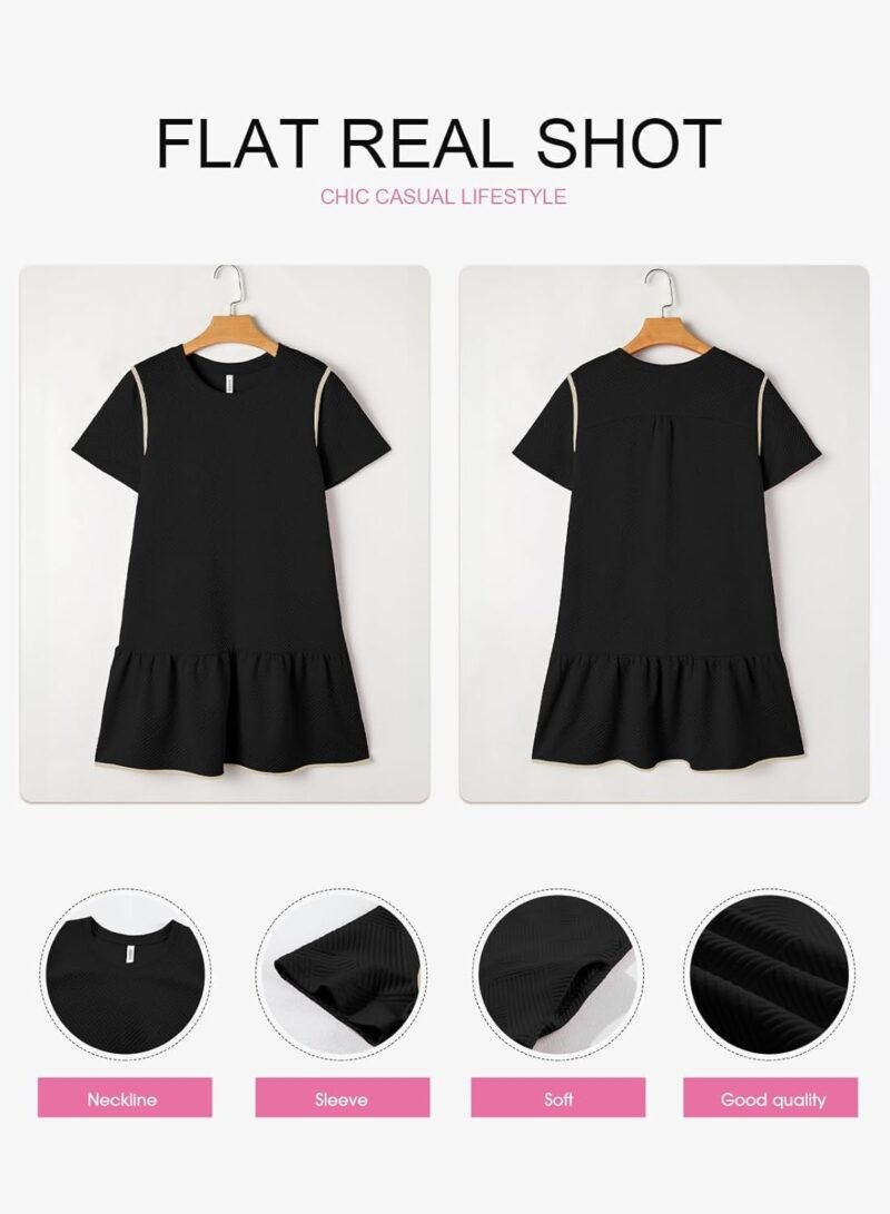 EVALESS Womens Summer Dresses 2025 Casual Crewneck Short Sleeve Textured Flowy Ruffle A-Line Swing Mini Dresses - Image 4