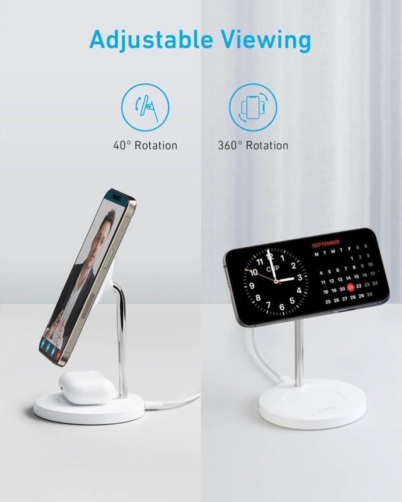 Anker iPhone 16 Wireless Charging Stand, PowerWave 2-in-1 Magnetic Stand Lite with USB-C Cable, For iPhone 16/15/14/13 Series, AirPods (No AC Adapter) - Image 4