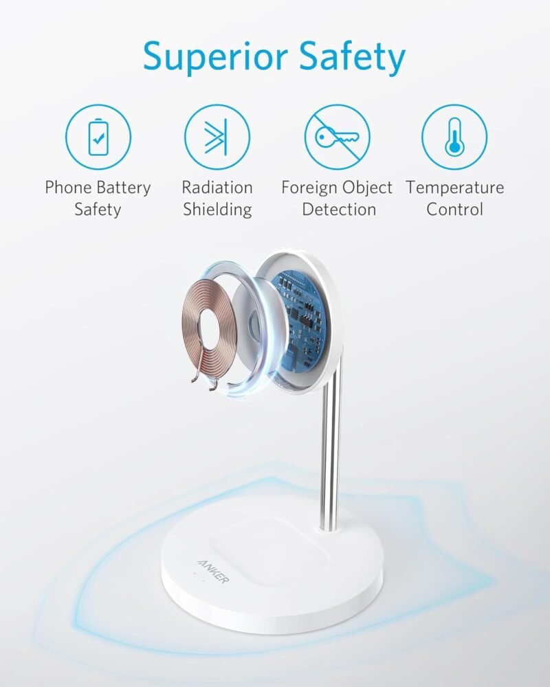 Anker iPhone 16 Wireless Charging Stand, PowerWave 2-in-1 Magnetic Stand Lite with USB-C Cable, For iPhone 16/15/14/13 Series, AirPods (No AC Adapter) - Image 7