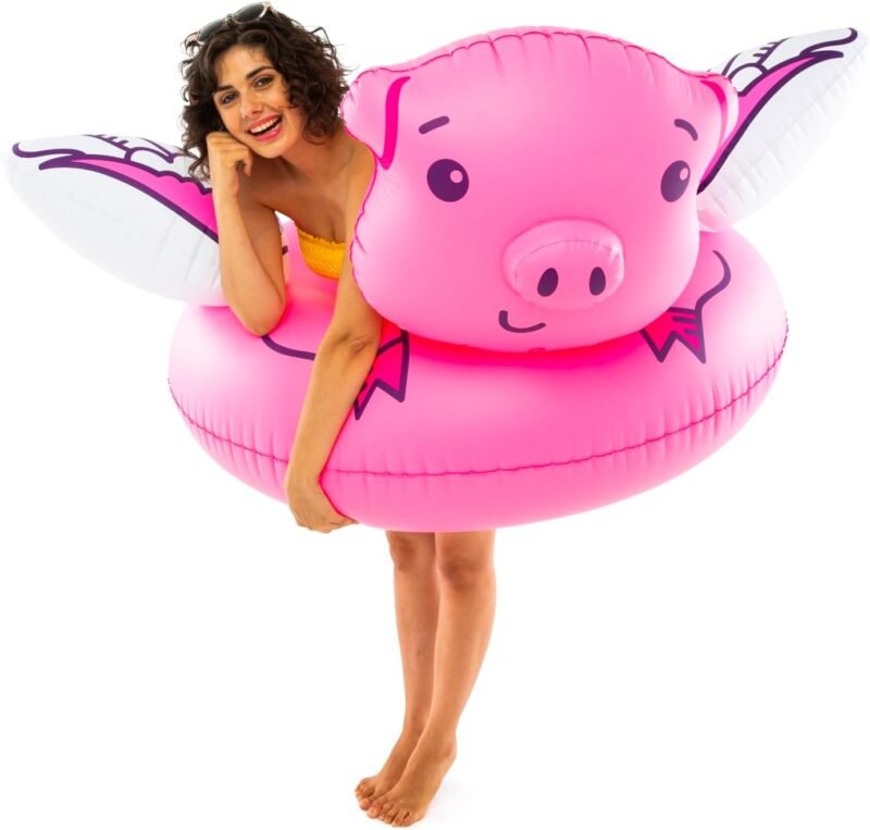 BigMouth Giant Animal Pool Float, Inflatable Floatie Tube, Blow Up Swim Ring, Outdoor Summer Pool Party Water Toy - Flying Pig - Image 8