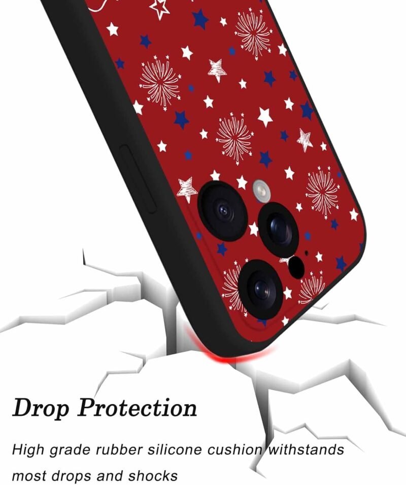 Compatible with iPhone 14 Case 6.1 inch, Independence Day Phone Case Ultra Slim Thin America Blue Star Silicone Cover Anti-Scratch Shockproof Protective 4th of July Rubber Case - Image 5
