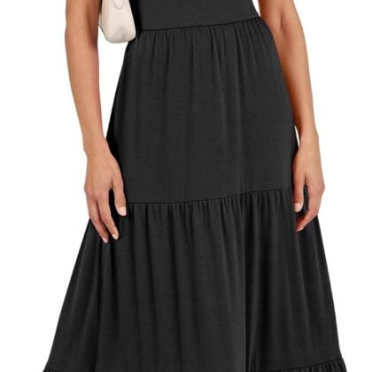 ANRABESS Women's Summer Casual Long Maxi Beach Vacation Dresses Sleeveless Square Neck Flowy Tiered Sun Dress with Pockets