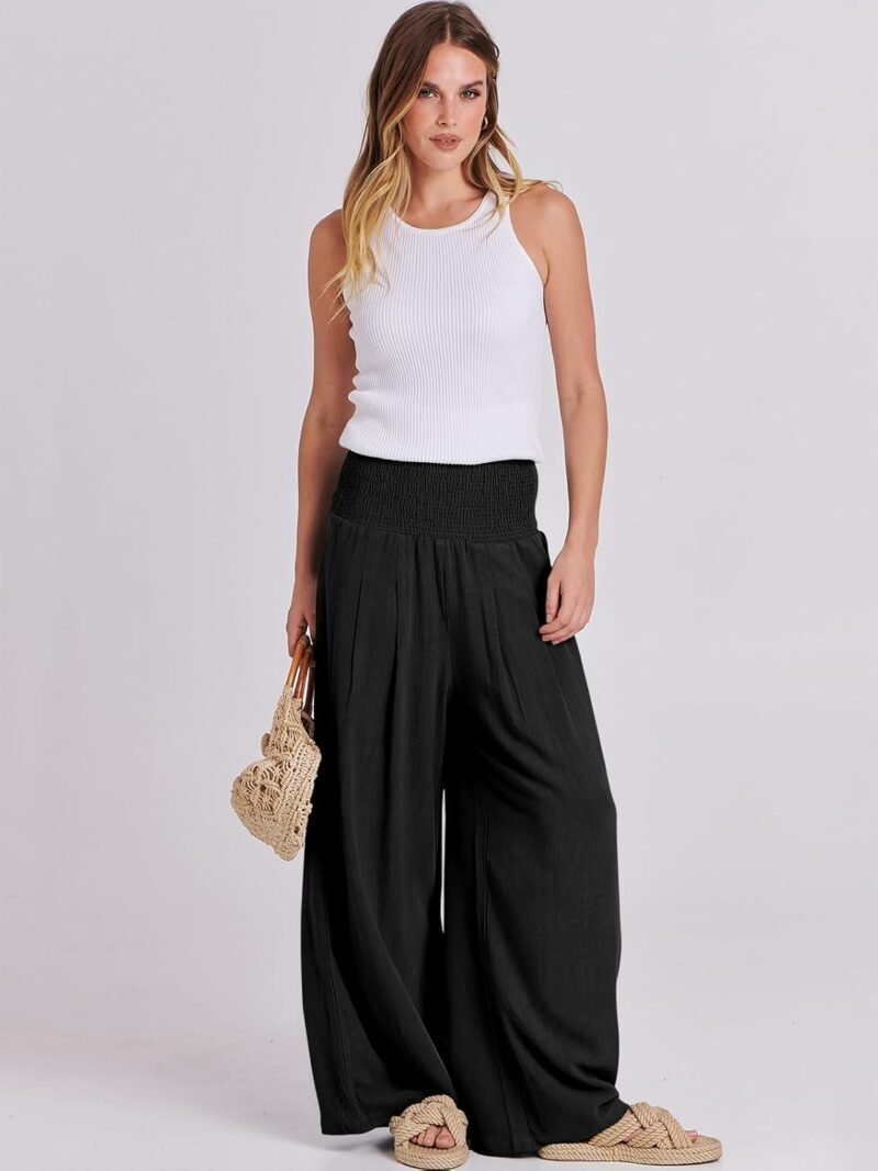 ANRABESS Women Linen Palazzo Pants Summer Boho Wide Leg High Waist Casual Lounge Pant 2025 Beach Travel Vacation Outfits - Image 5