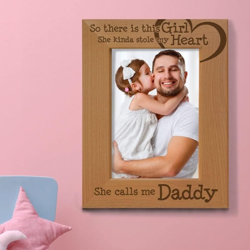 KATE POSH So there is this Girl, She kinda stole my heart, She calls me Daddy Natural Engraved Wood Photo Frame, Father Daughter Gifts, Father's Day, Best Dad Ever, New Baby, New Dad (4x6 Vertical) - Image 3