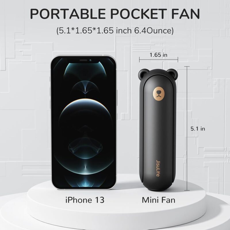 JISULIFE Handheld Fan with 4500 mAh Powerbank Max 37 Hours Runtime, Pocket Portable Battery Operated or USB Powered Folding Personal Fan, 3 Speeds, Gifts for Women Men Kids Gift for Festival-Black - Image 7