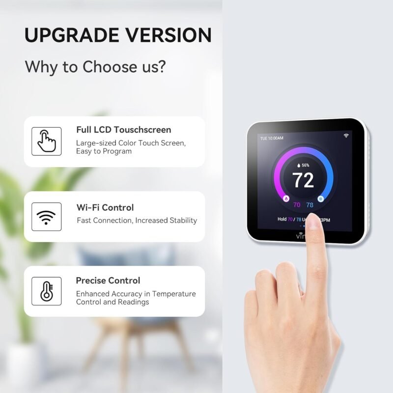 vine Smart Thermostat Larger Color Screen Thermostats for Home Heat and AC, 7 Day Programmable WiFi Thermostat App Control Compatible with Alexa and Google Assistant, C-Wire Required - Image 2
