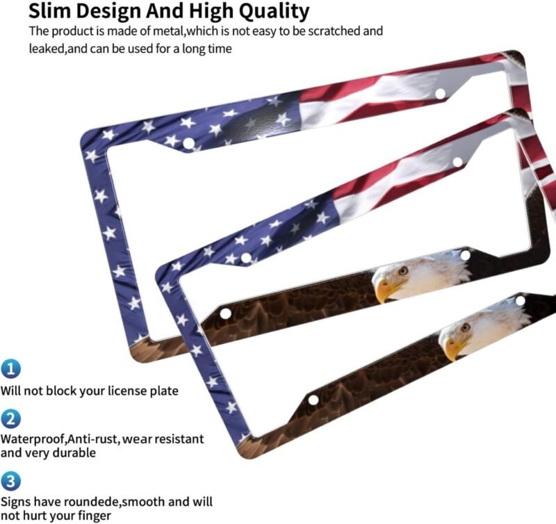 Eagle American Flag License Plate Frames, 2 Packs July 4th Independence Day Decorative License Plate Covers Cute Car Accessories Aluminum License Plate Holder for Women Men - Image 4