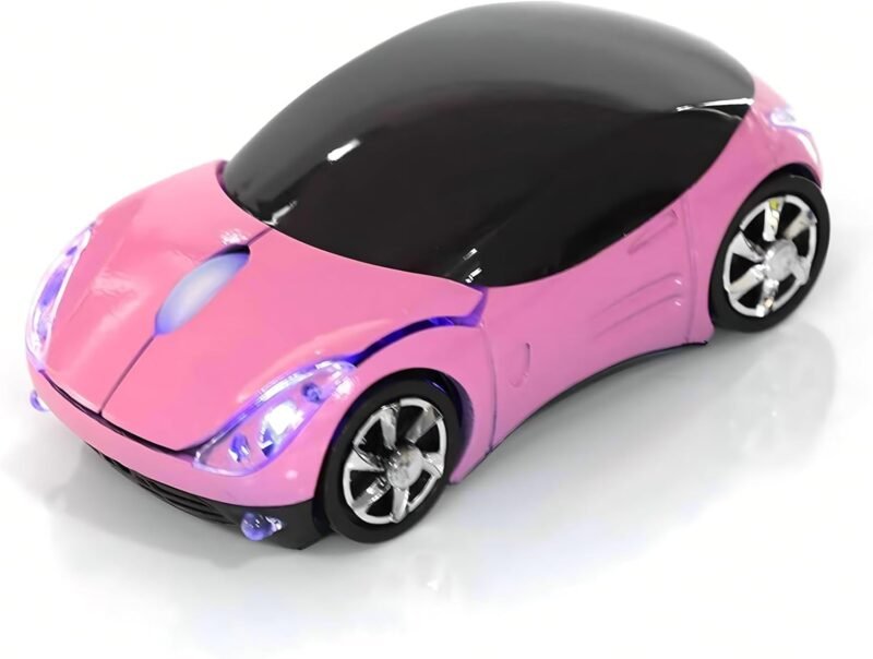ASHATA 2.4G Car Mouse with USB Reciver 1600DPI Optical Mouse for PC Computer Laptop Tablet, High Cute Mouse for Win XP//Win7/ME/2000/for OS (Pink)