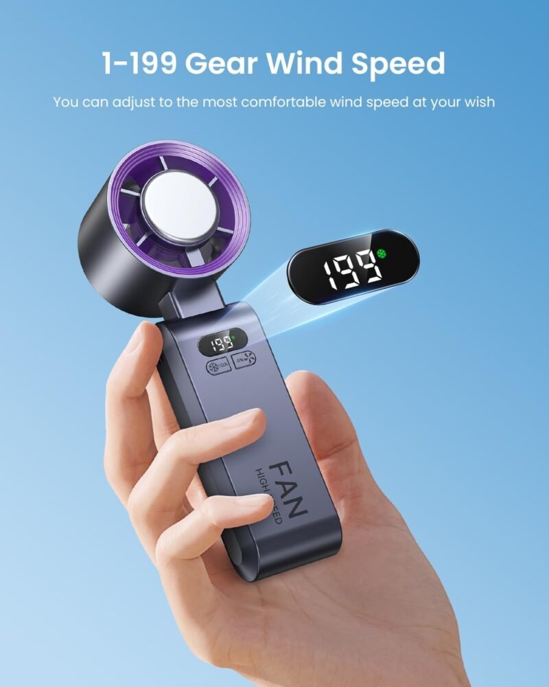 Handheld Portable Fan with Ice Cooler,Speed (1-199) 5500mAh Rechargeable Personal Fan,[20H Cooling Time] Super Mini Yet Powerful [20000 RPM] Small Pocket Fans for Travel/Outdoor/Office,Grey Purple - Image 3