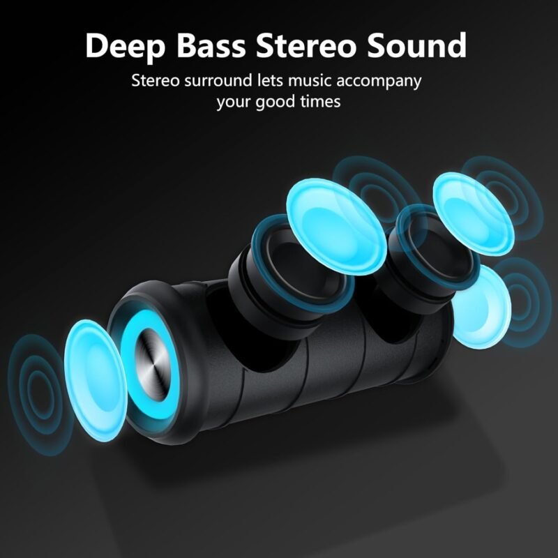Portable Bluetooth Speaker, Bluetooth 5.4 Wireless Speaker with 20W HD Loud Stereo Sound, 12H Playtime, IPX5 Waterproof, LED Lights, TWS Pairing, Built-in Mic, for Outdoor, Home, Party, Beach, Gift - Image 4