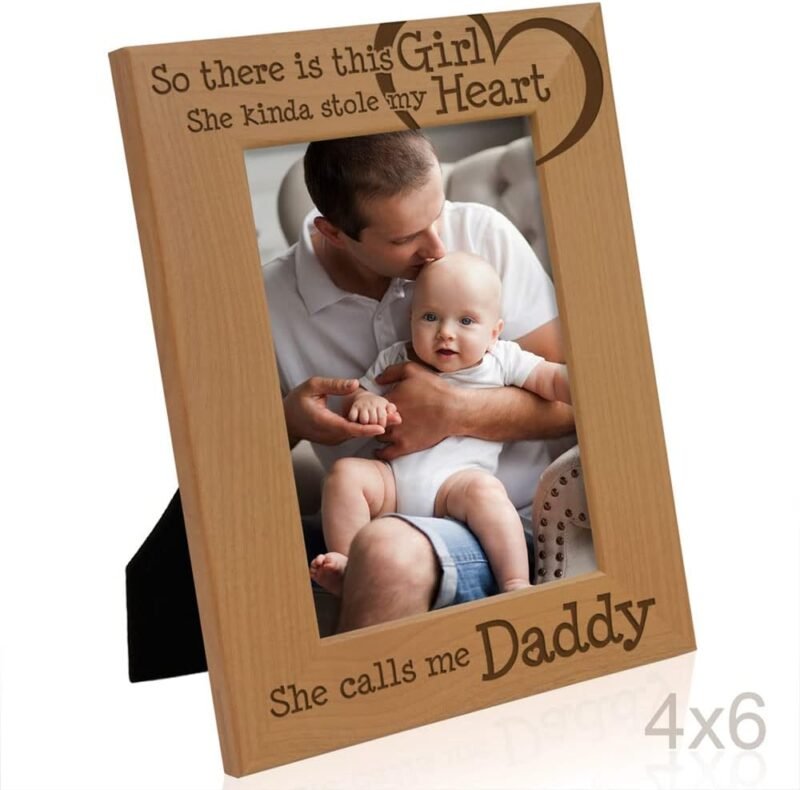 KATE POSH So there is this Girl, She kinda stole my heart, She calls me Daddy Natural Engraved Wood Photo Frame, Father Daughter Gifts, Father's Day, Best Dad Ever, New Baby, New Dad (4x6 Vertical) - Image 4