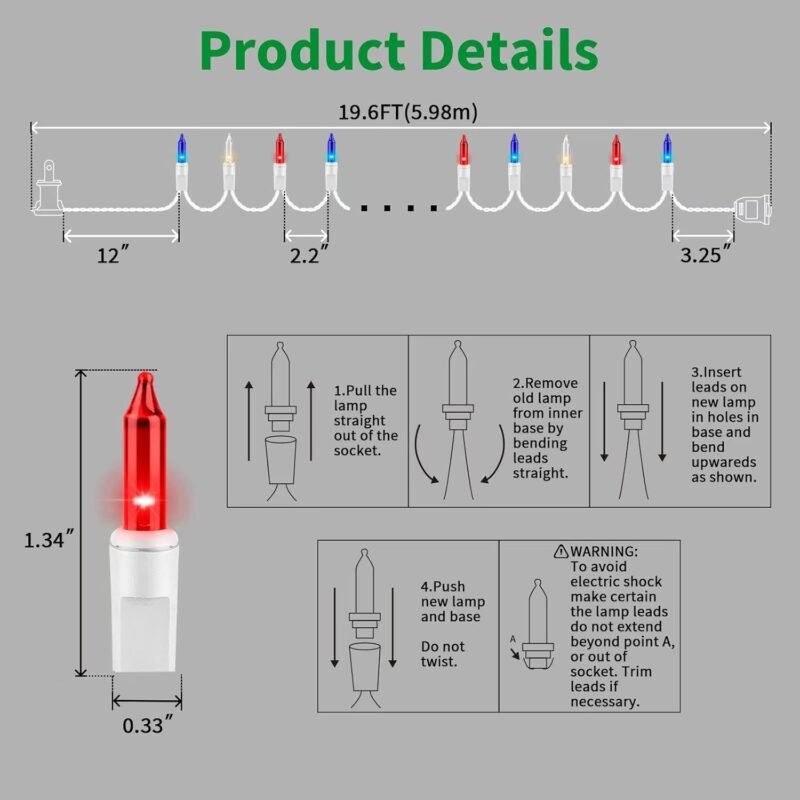 Patriotic String Lights - Red White Blue Mini Lights with White Wire - 19.6Ft 100 Count UL Certified String Lights for Independence Day Patriotic Holidays Decoration (Red, White & Blue) - Image 3