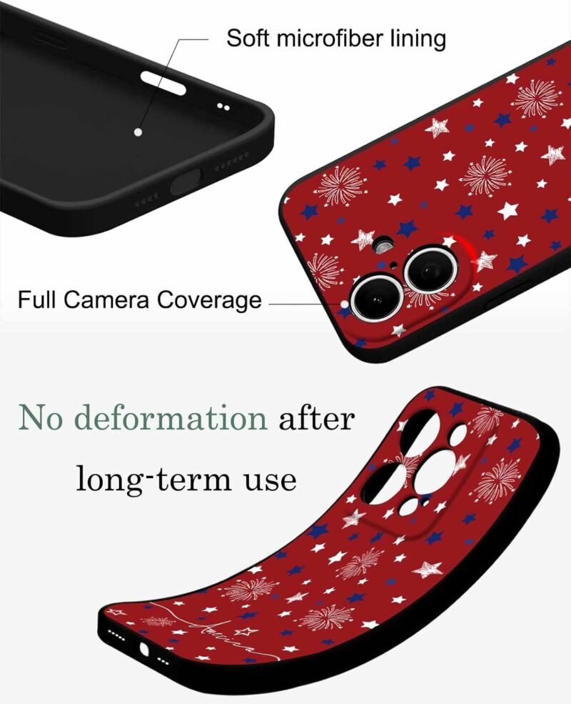 Compatible with iPhone 14 Case 6.1 inch, Independence Day Phone Case Ultra Slim Thin America Blue Star Silicone Cover Anti-Scratch Shockproof Protective 4th of July Rubber Case - Image 4