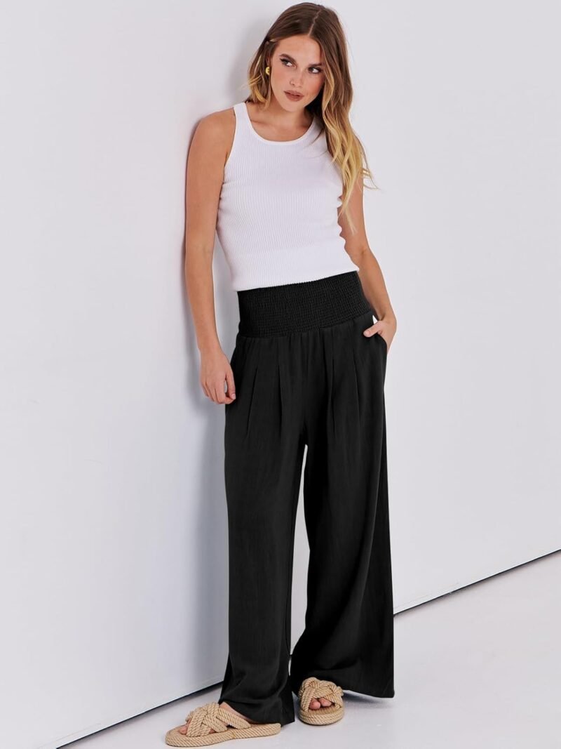ANRABESS Women Linen Palazzo Pants Summer Boho Wide Leg High Waist Casual Lounge Pant 2025 Beach Travel Vacation Outfits - Image 6