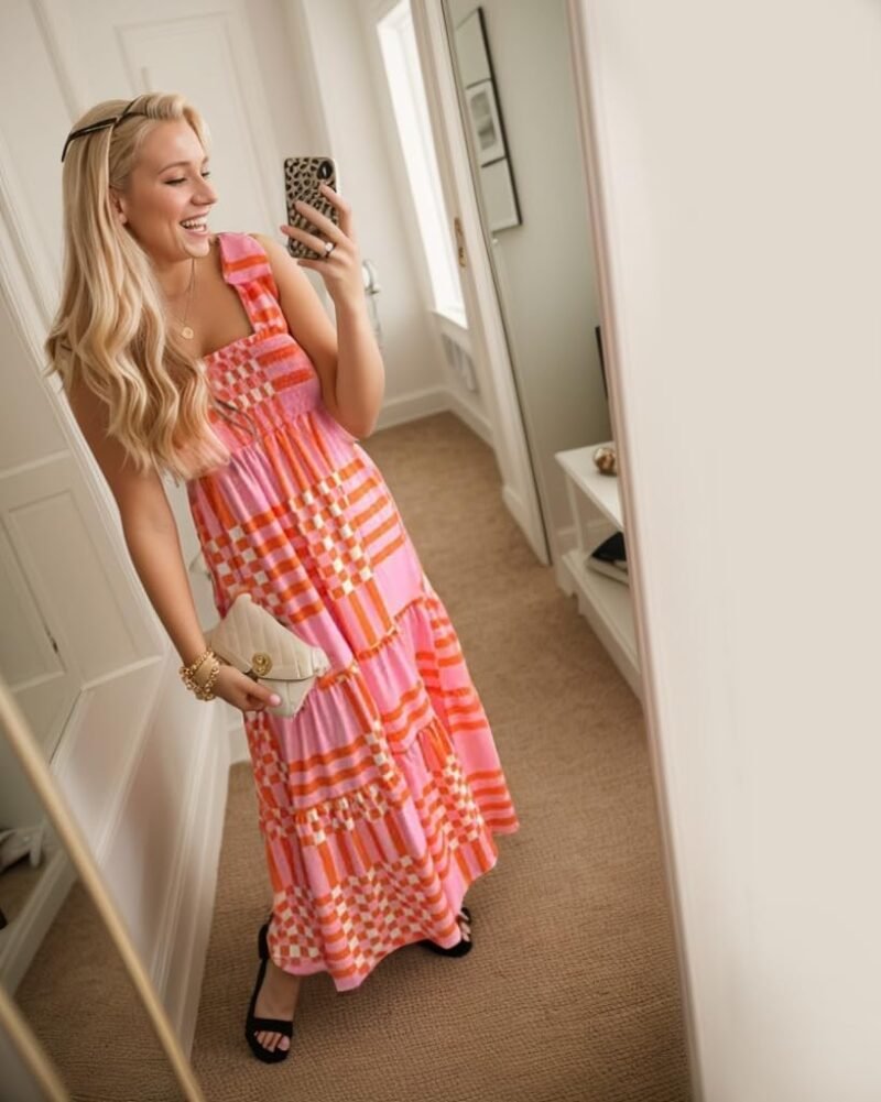 Women's Summer Maxi Dress Boho Spaghetti Straps Casual Long A-line Smocked Beach Dress Square Neck Flowy Sun Dress - Image 2