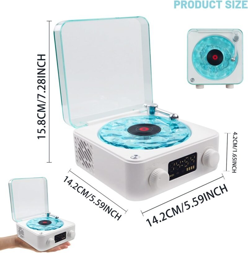 AVIF Wave Vinyl Bluetooth Speaker with Adjustable Ambient Lights,Music Player with 4 Modes,Vintage Record Model Players with Time,Small Record Player for Room Desk,Waves Speaker (White) - Image 2