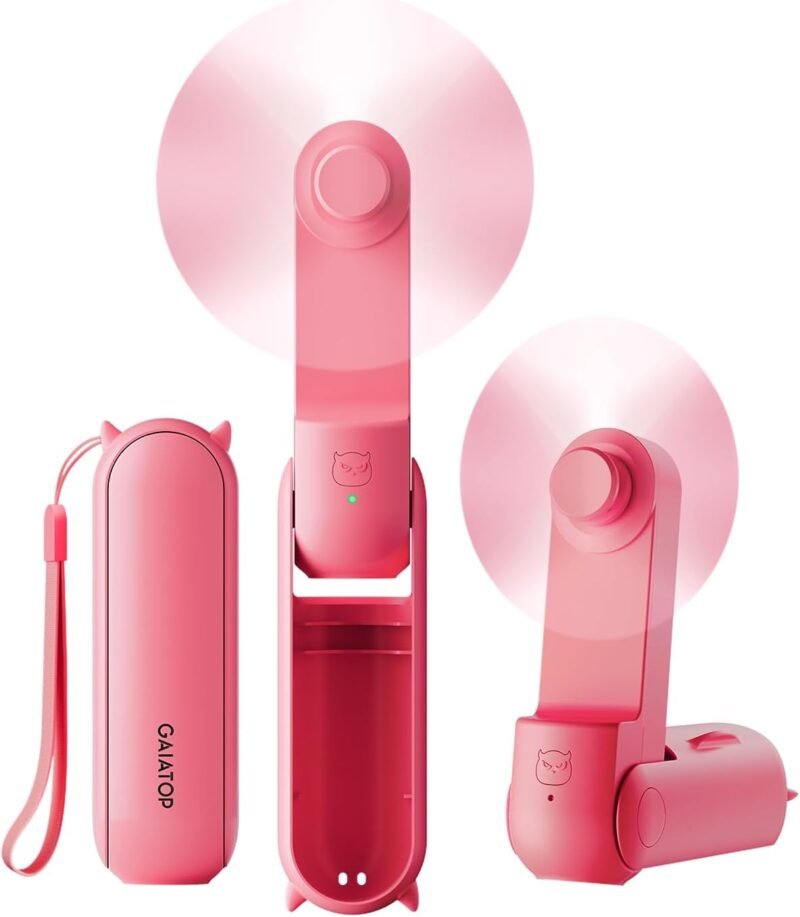 GAIATOP Portable Handheld Fan, 3 IN 1 Mini Foldable Travel Fans [17H Max Cooling Time] with Power Bank, Pocket Design USB Rechargeable for Travel Concert Lash Makeup, Summer Gifts for Women Girl, Rose