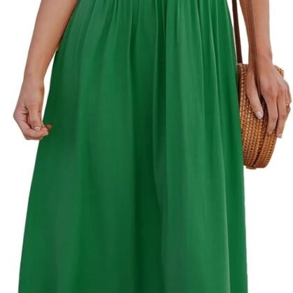 CUPSHE Women Casual Dress Beach Sleeveless V Neck Summer Cutout Spaghetti Straps Formal Maxi Sun Dresses