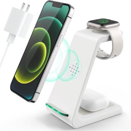 3 in 1 Wireless Charging Station, 2025 Upgraded Fast Desk Charger Station for iPhone 16 15 14 13 12 Pro Max Plus, Charger Stand for Apple Watch 10 9 8 7 6 5 4 3 2 SE, Airpods 4 3 2 Pro