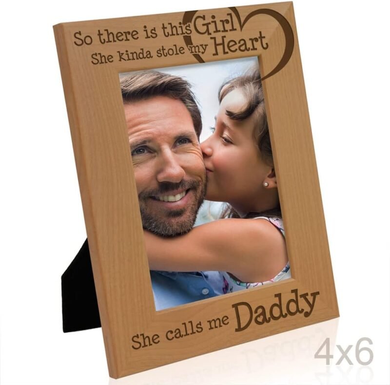 KATE POSH So there is this Girl, She kinda stole my heart, She calls me Daddy Natural Engraved Wood Photo Frame, Father Daughter Gifts, Father's Day, Best Dad Ever, New Baby, New Dad (4x6 Vertical) - Image 7