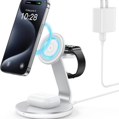 3 in 1 Charging Station Compatible with Magsafe Charger Wireless Charger Stand for iPhone 16 15 14 13 12 Series Wireless Charging Station for AirPods Wireless Charging Stand for iWatch Series