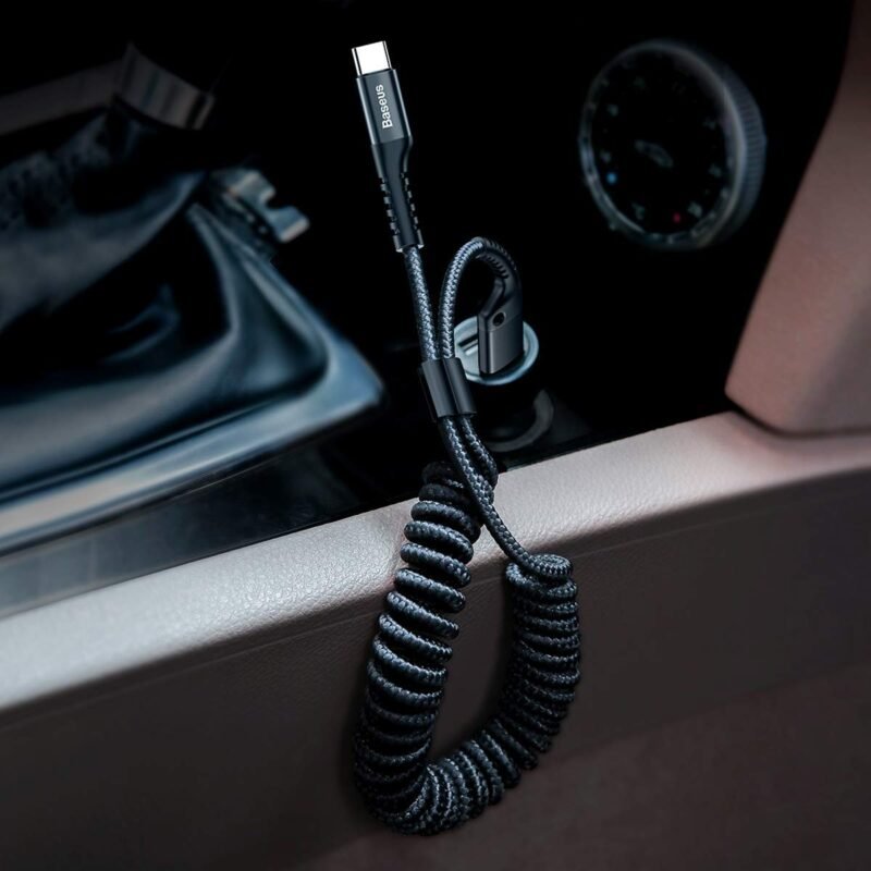 Baseus USB Type C Cable for Car, 100W Retractable Coiled USB A to USB C Fast Charger Cord, Nylon Braided Carplay Cable Compatible with iPhone15/Pro/Plus/Pro Max, Galaxy S24 S23, Note 20 (3.3ft) - Image 4