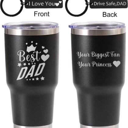 Dad Gifts for Men BEST DAD Tumbler with Drive Safe Keychain 30 Oz Stainless Steel Insulated Cup Tumbler Coffee Mug with Lid， Mens Father's Day, Christmas and Birthday Gifts