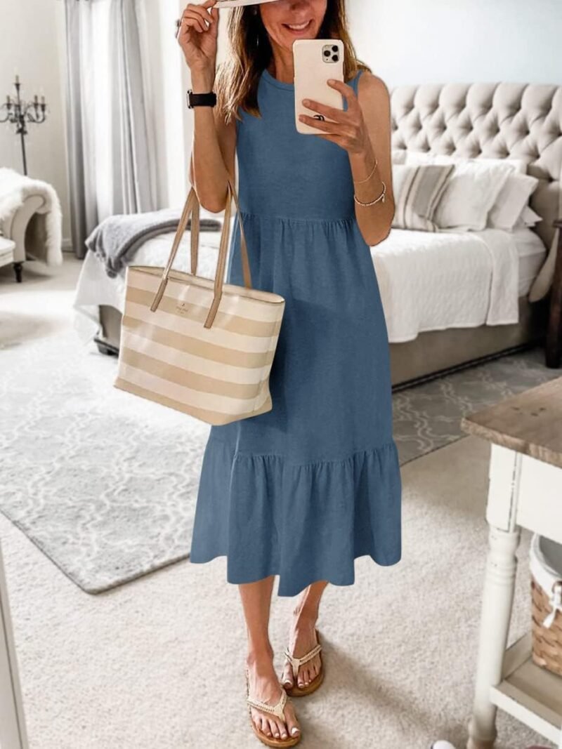 ANRABESS Women Summer Casual Sleeveless Crewneck Sundress Aline Flowy Tiered Maxi Long Beach Dress Vacation Outfits - Image 6
