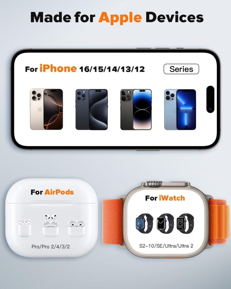 3 in 1 Charging Station Compatible with Magsafe Charger Wireless Charger Stand for iPhone 16 15 14 13 12 Series Wireless Charging Station for AirPods Wireless Charging Stand for iWatch Series - Image 4