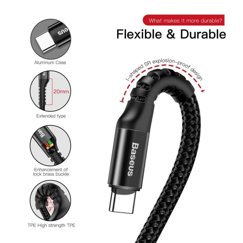 Baseus USB Type C Cable for Car, 100W Retractable Coiled USB A to USB C Fast Charger Cord, Nylon Braided Carplay Cable Compatible with iPhone15/Pro/Plus/Pro Max, Galaxy S24 S23, Note 20 (3.3ft) - Image 7