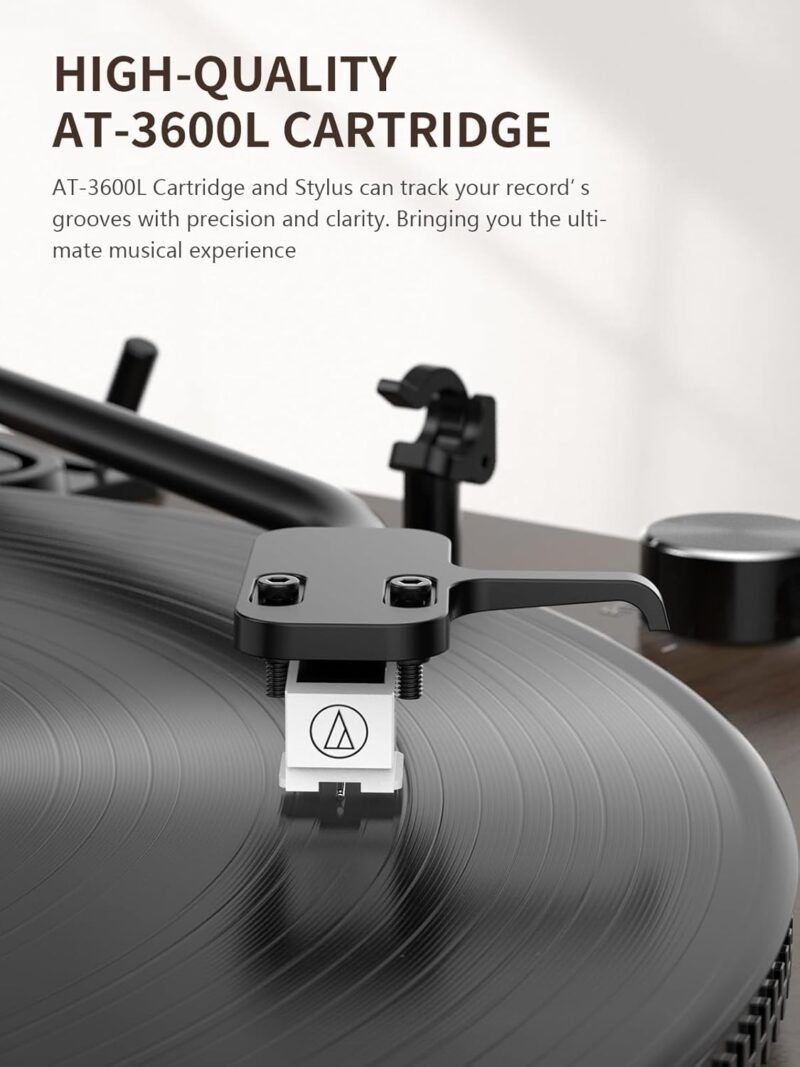 Belt-Drive Bluetooth Turntable with Magnetic Cartridge, Bluetooth 5.3, Built-in Phono Preamp, RCA Output, 33/45 RPM Vinyl Record Player, Vintage Wood Grain Design & Anti-Vibration Feet - Image 2