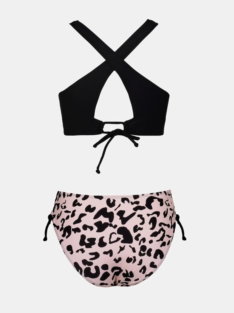 CUPSHE Bikini Set for Women Two Piece Swimsuit V Neck Triangle Top Wide Straps Cross Back Lace up Mid Rise - Image 6