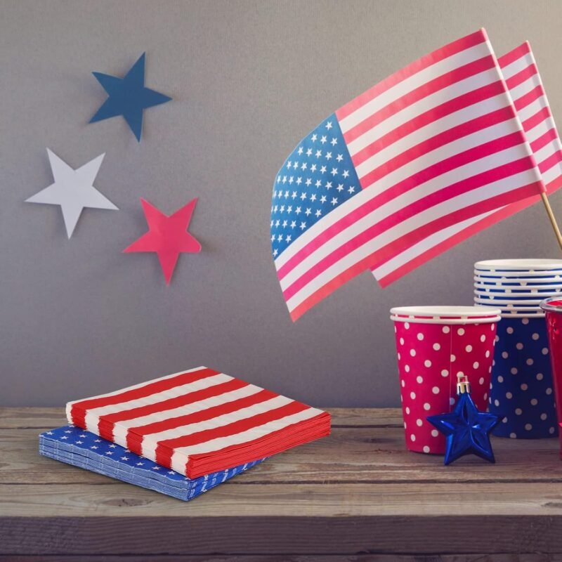Nuanchu 200 Pcs American Flag Napkins 4th of July Patriotic Red White and Blue Disposable Paper Cocktail Napkins for Veterans Day Election Independence Day Decorations(Stars and Stripes) - Image 4