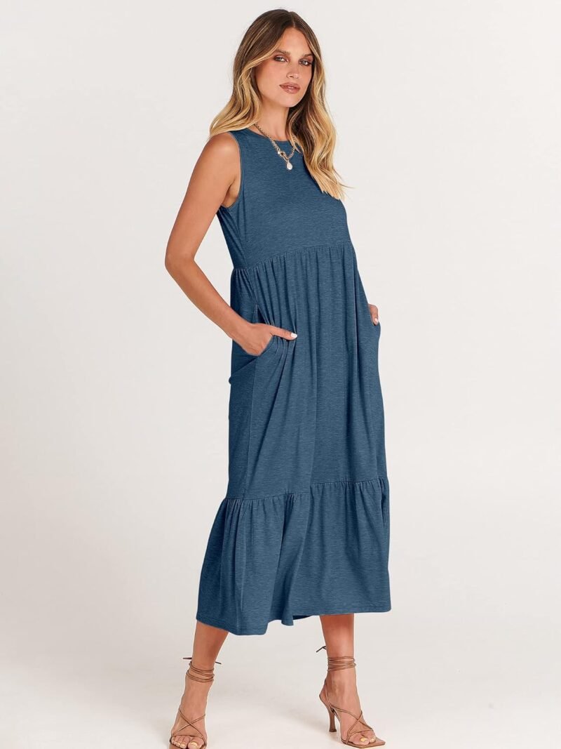 ANRABESS Women Summer Casual Sleeveless Crewneck Sundress Aline Flowy Tiered Maxi Long Beach Dress Vacation Outfits - Image 8