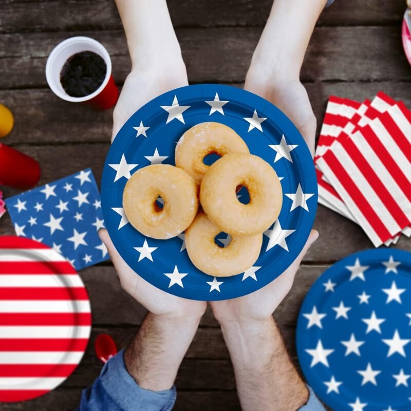American Flag Patriotic Party Supplies Disposable dinner paper plates dessert paper plates Napkins and Cocktail napkins for Veterans Day Election Day 4th of July Independence Day Decorations, Serve 50 - Image 6