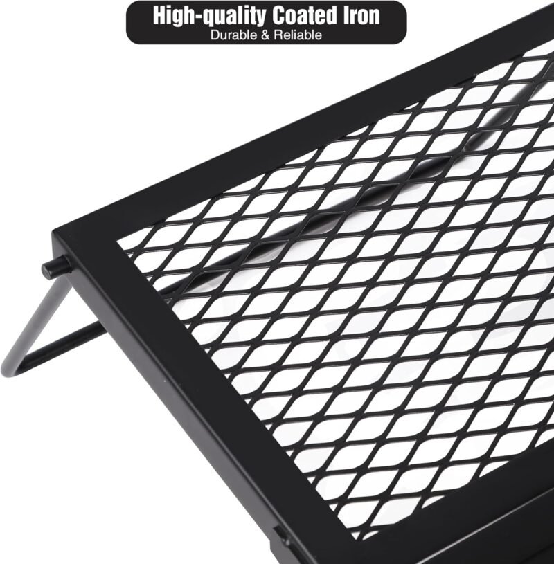 Lineslife 17'' Folding Campfire Grill Grate and Griddle, Portable Heavy Duty Steel Fire Pit Cooking Grill Grate, Camp Fire Cooking Equipment for Outdoor BBQ Picnic, Black - Image 4