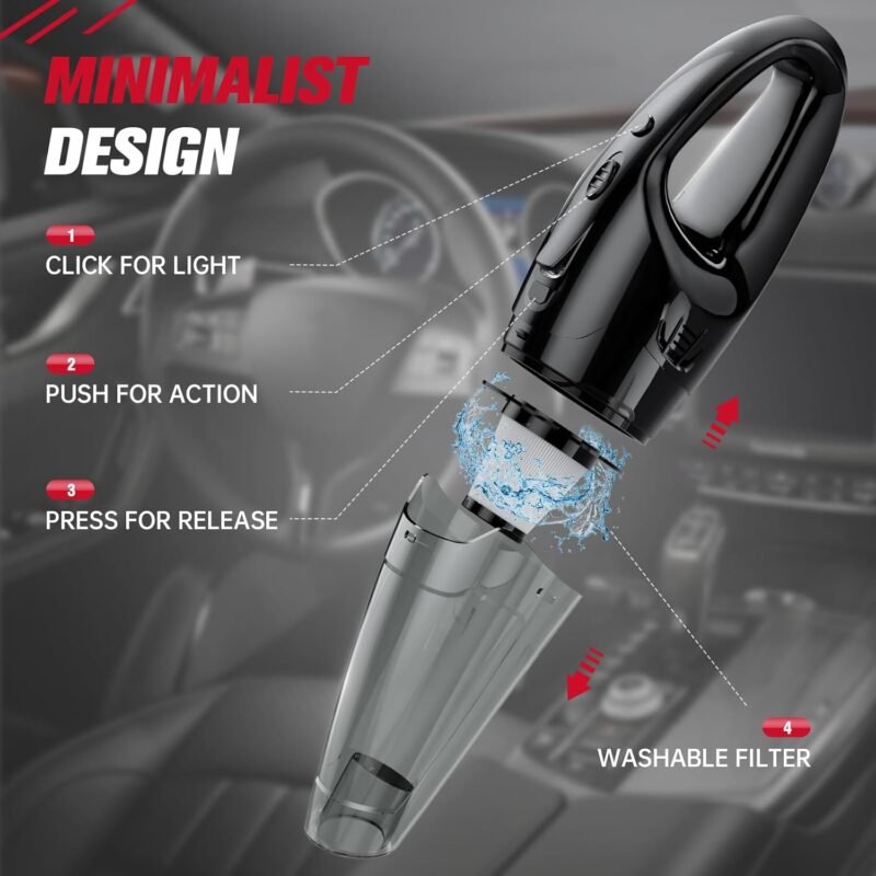 Handheld Vacuum Cordless Rechargeable, Car Vacuum Cleaner with LED, USB Charge, 1.65LBs Hand Vacuum Cordless, for Car/Home/Pet - Image 2