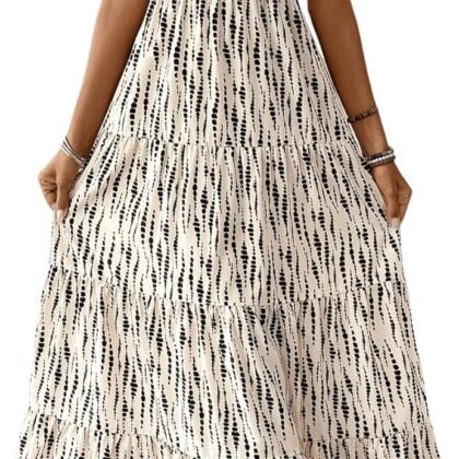 SweatyRocks Women's Summer Maxi Dress V Neck Bow Tie Cutout Boho Vacation Ruffle Long Dresses