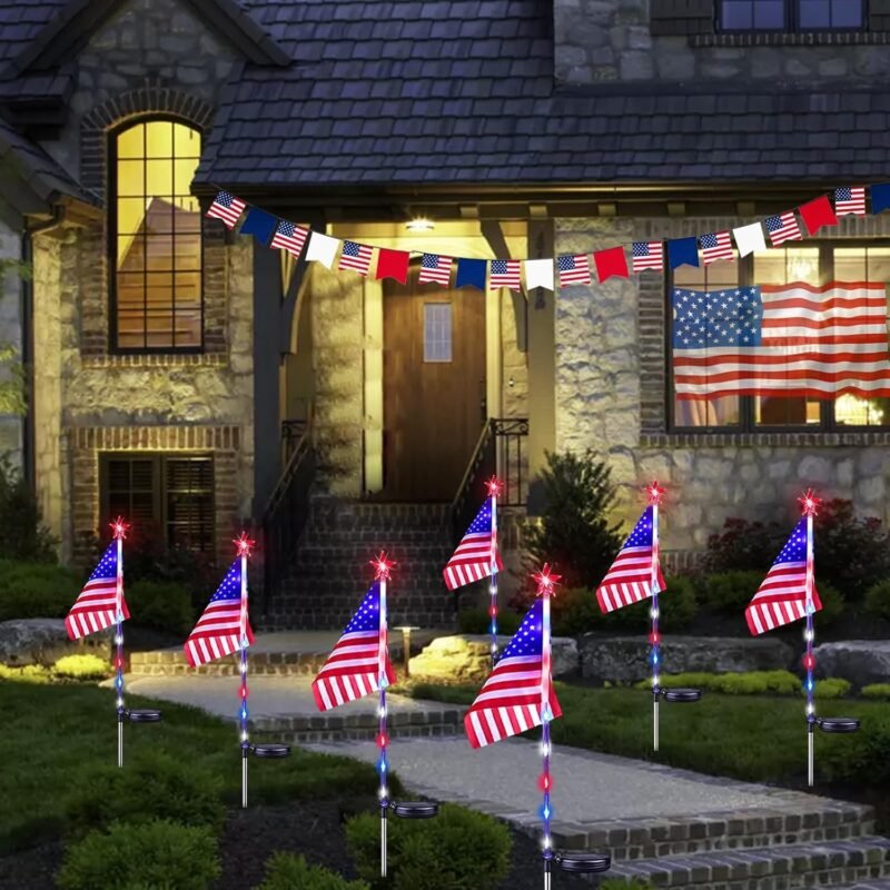 6 Pack 4th of July Decorations Outdoor Solar Lights, Red White and Blue Star Lights for National Day with American Flag, 2 Modes Waterproof Patriotic Light for Independence Memory Day Garden Yard Path - Image 7
