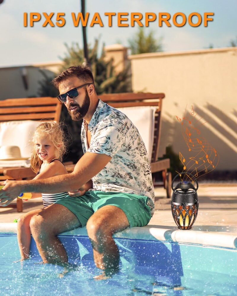 2 Pack Outdoor Bluetooth Speakers,Wireless Speaker with LED Flame Speaker BT 5.0,Waterproof Torch Lantern for Patio Pool Party,Gifts for Women Men - Image 4