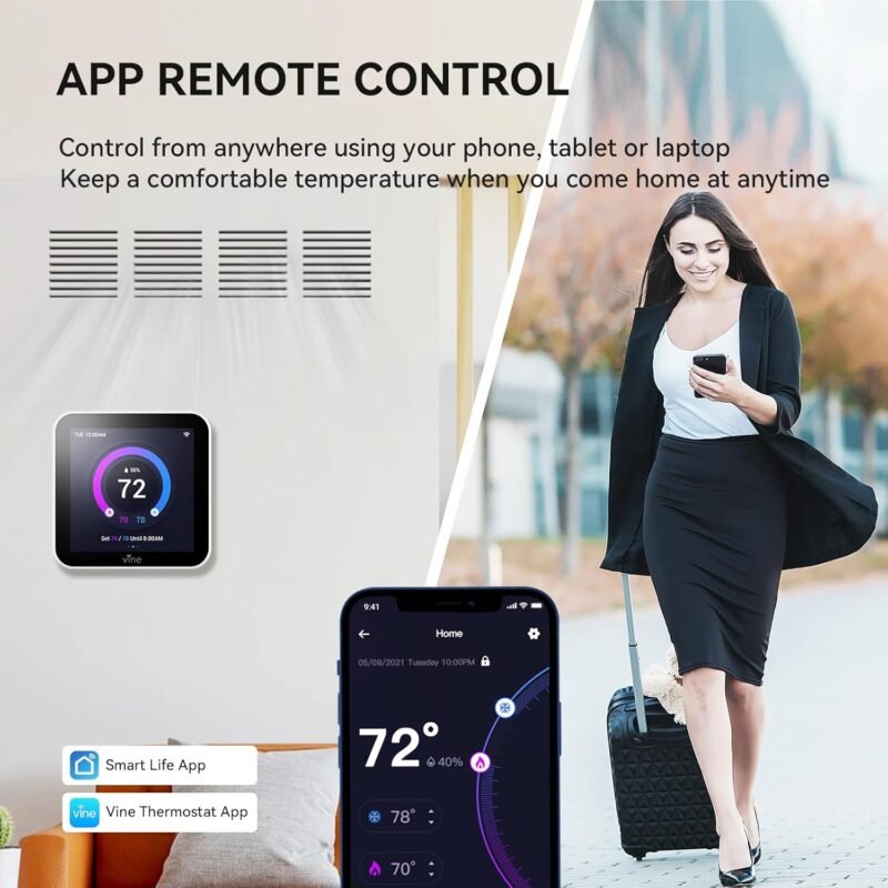 vine Smart Thermostat Larger Color Screen Thermostats for Home Heat and AC, 7 Day Programmable WiFi Thermostat App Control Compatible with Alexa and Google Assistant, C-Wire Required - Image 4